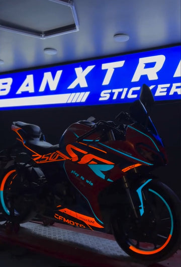 CFMOTO 250SR Turuncu-Mavi Reflektörlü Sticker Seti