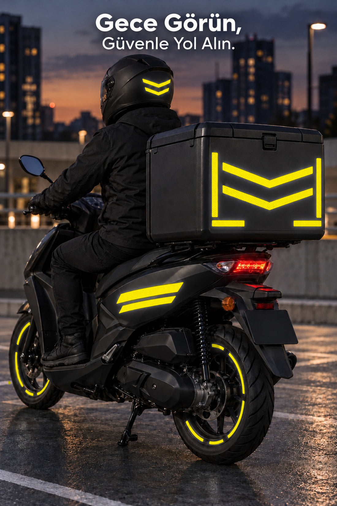 Kuryeler için Scooter'lara Uyumlu Reflektörlü Gece Görünürlük Paketi Sticker Seti