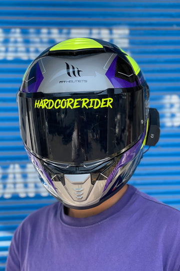 Kask Vizörü için Sticker Neon Sarı Hard Core Rider Vizör Etiketi 14CMx2CM (1 Adet)