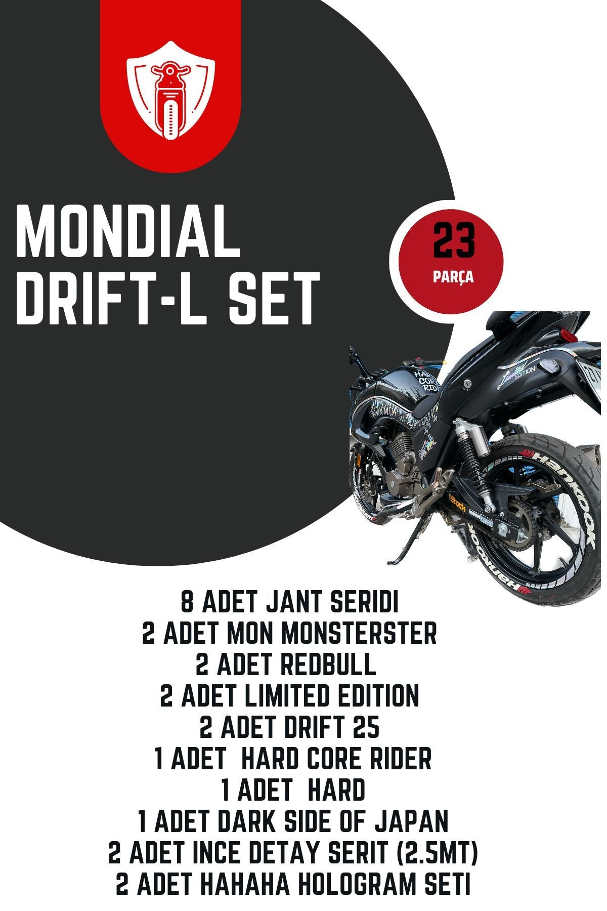 Mondial Drift-L için Sticker Seti Komple Hologramlı Sticker Etiket Seti (23 Parça)