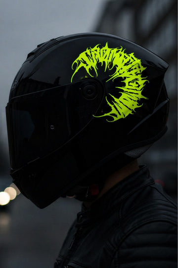 Kask ve Motosiklet için Neon Sarı Renk Yarım Tribal Gotik Daire Sticker Etiket