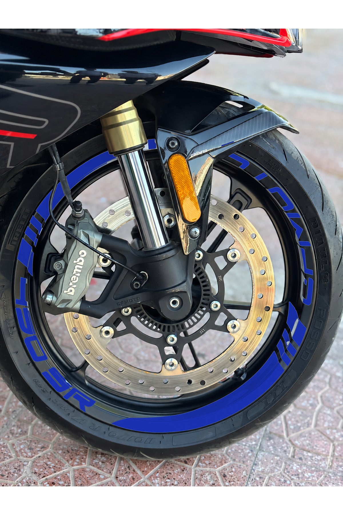 CFMOTO 450SR için Kalın Kesikli+Yazılı Jant Şeridi Sticker Seti (16 Parça Ön Arka Yeterli)
