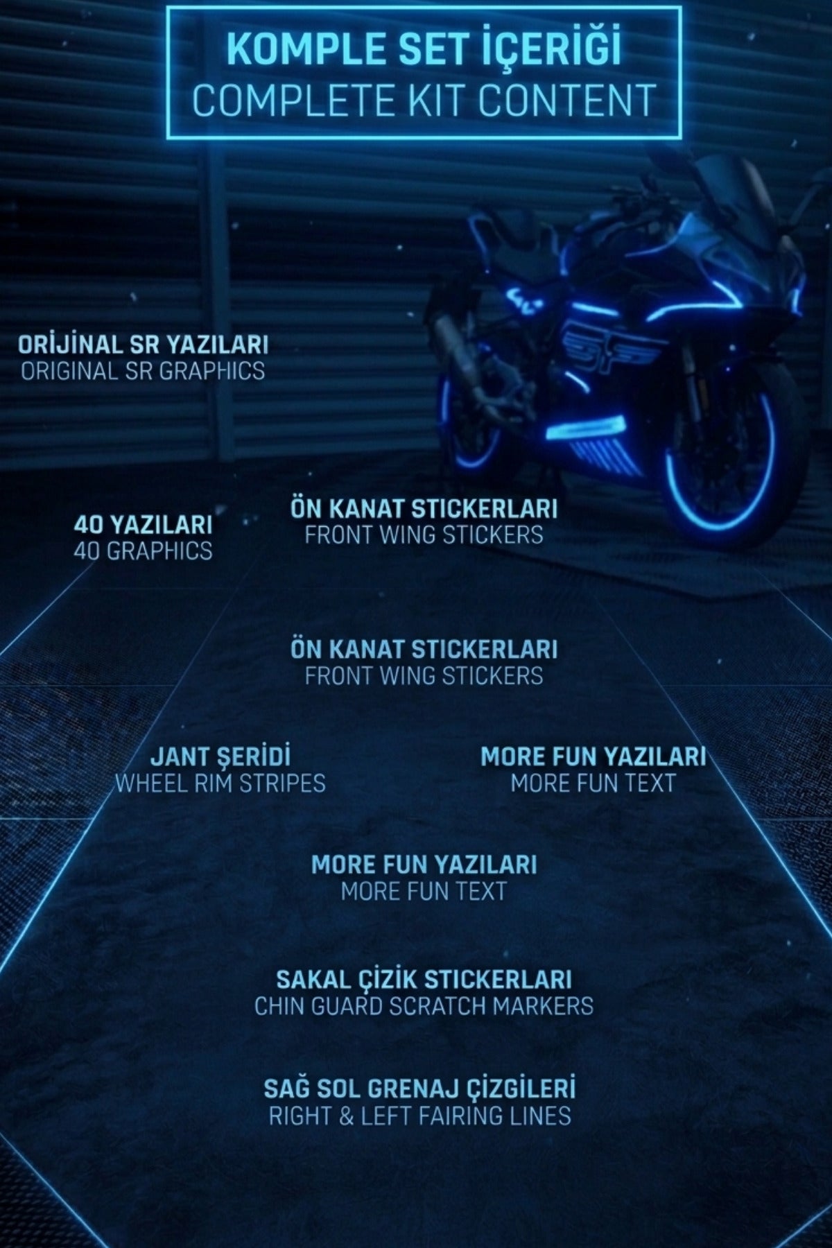 CFMOTO 450SR için Komple Ultra Reflektörlü Gece Işığında Parlayan Sticker Seti