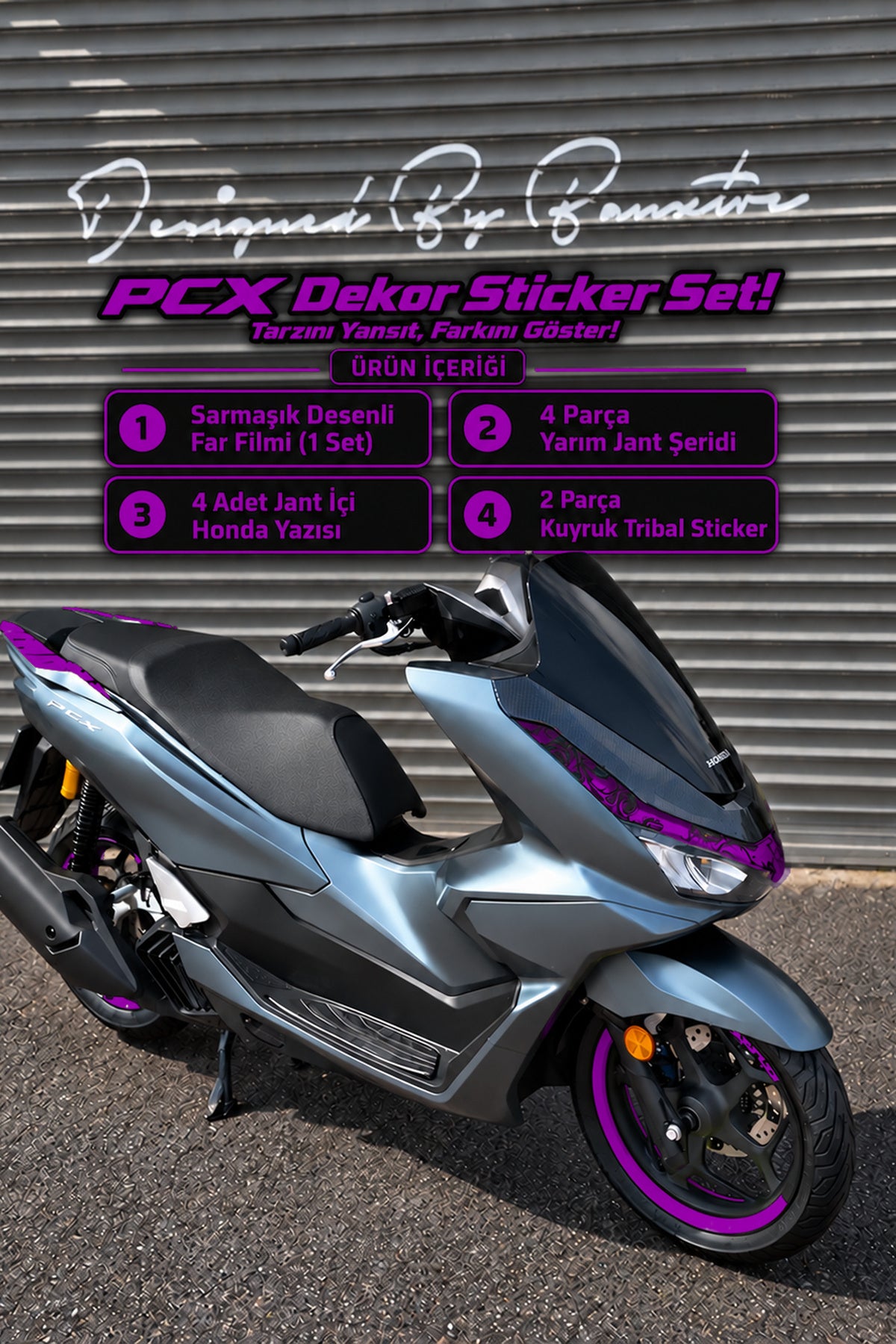 Honda PCX Deluxe 2025-2026 Uyumlu Dekor Sticker Seti (Far Filmli)