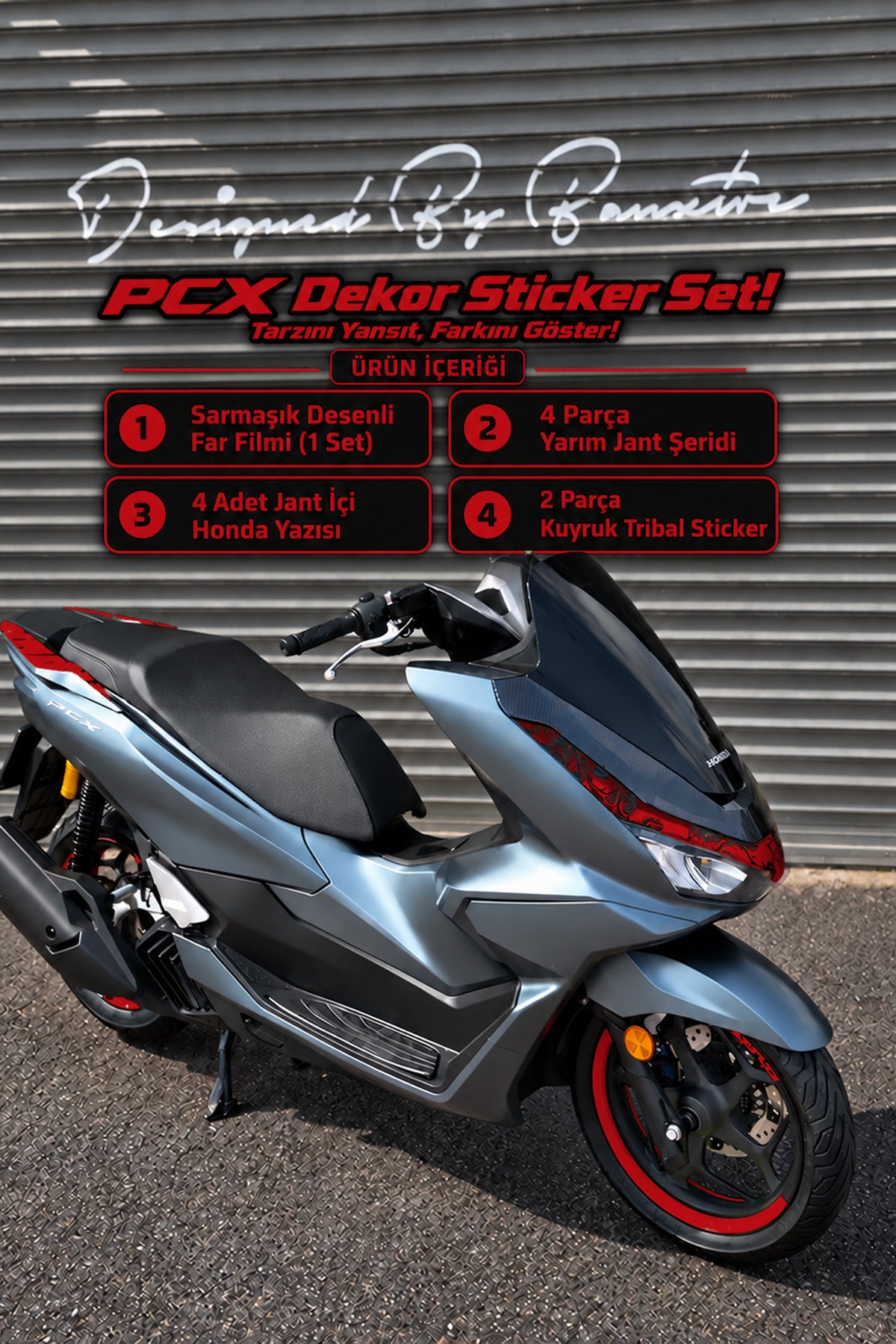 Honda PCX Deluxe 2025-2026 Uyumlu Dekor Sticker Seti (Far Filmli)