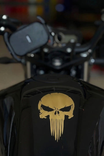 Motor ve Kask için Mat Gold Punisher Sticker Etiket (12CMx6CM)