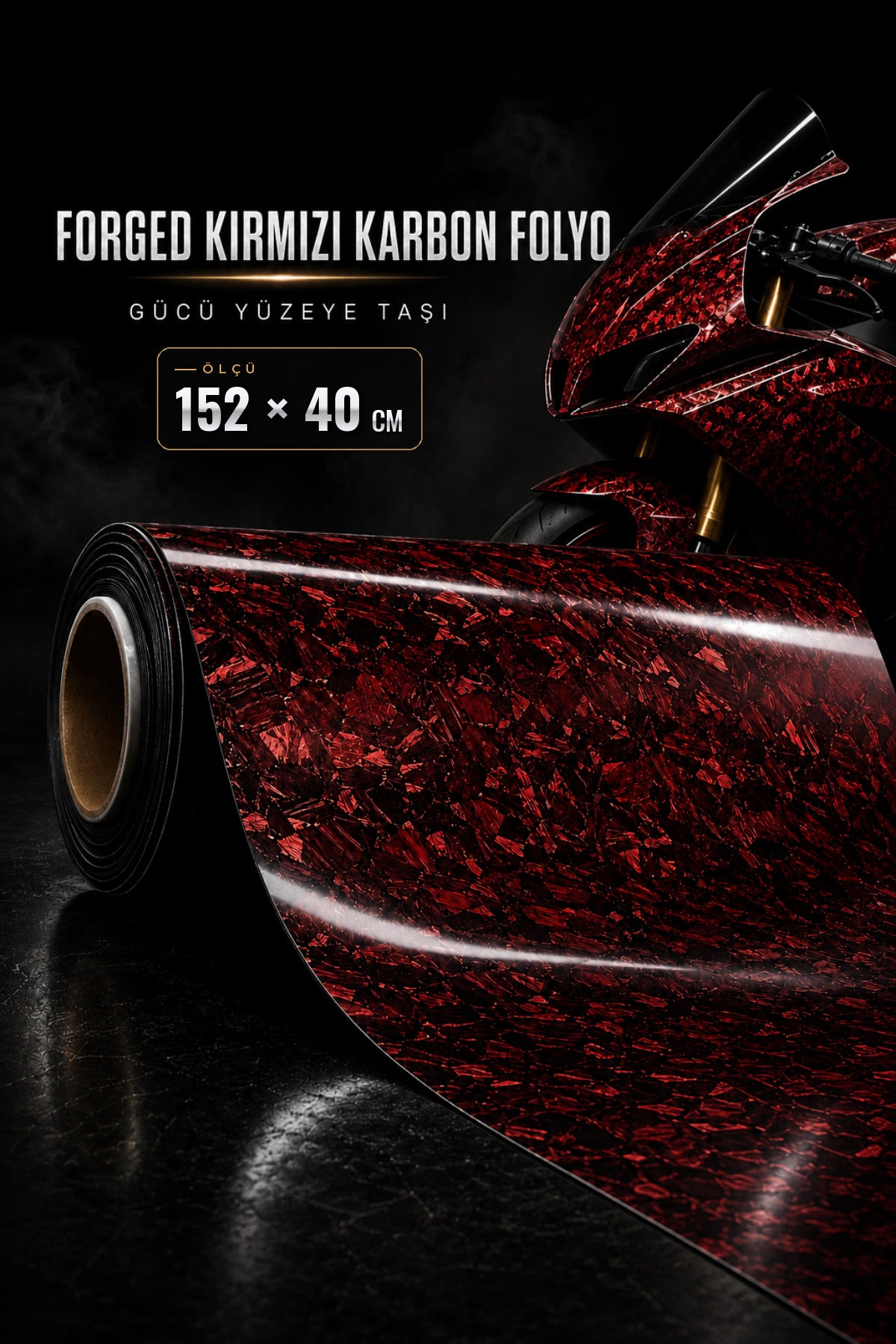 Motosiklet ve Araç ve kask için Forged Kırmızı Karbon Hava Kanallı Esneyen Kaplama Folyosu (Ölçü Seçiniz)