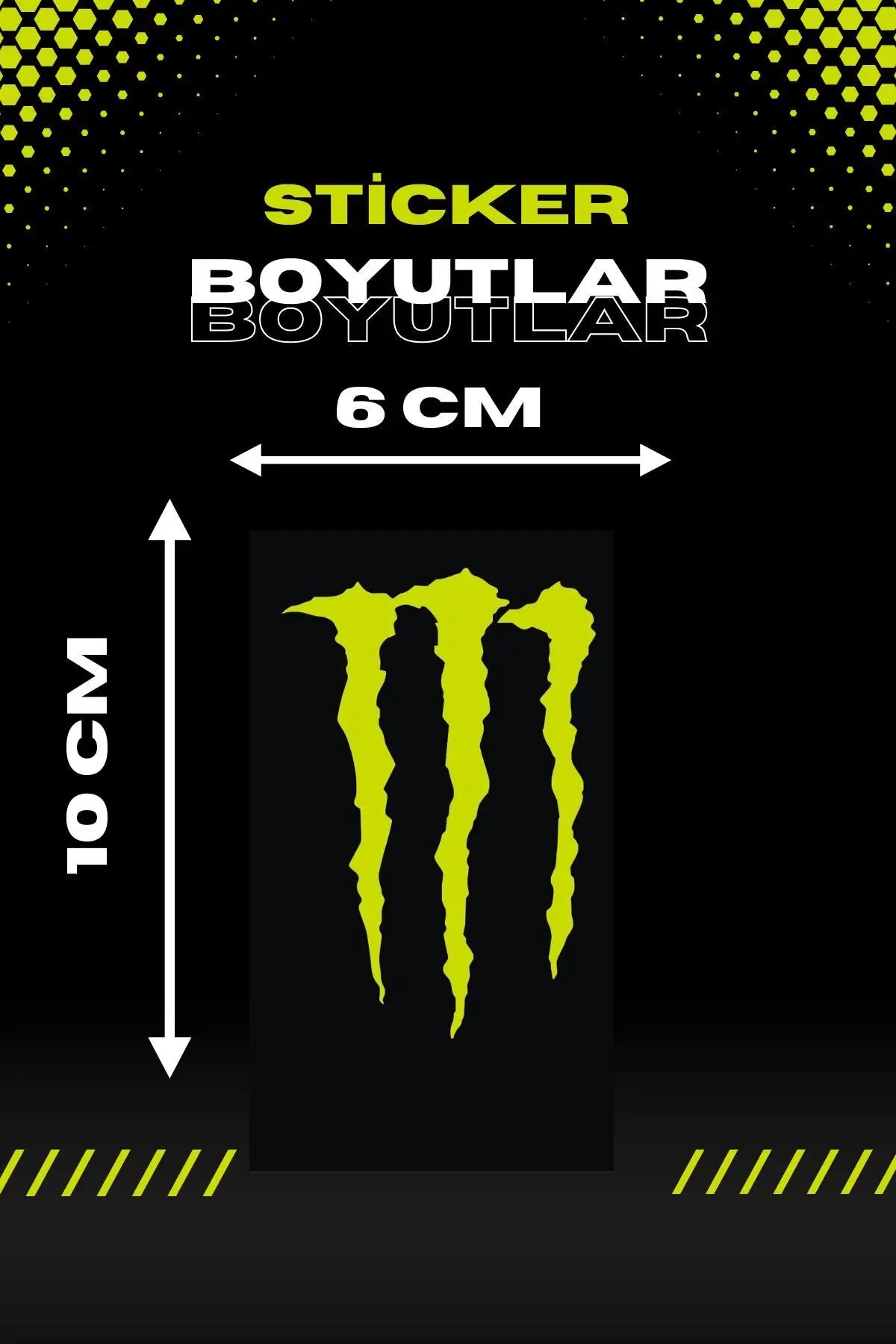 Dekoratif Neon Sarı Monster Sticker Araba-motor Için Etiket 10cmx6cm (1 ADET)