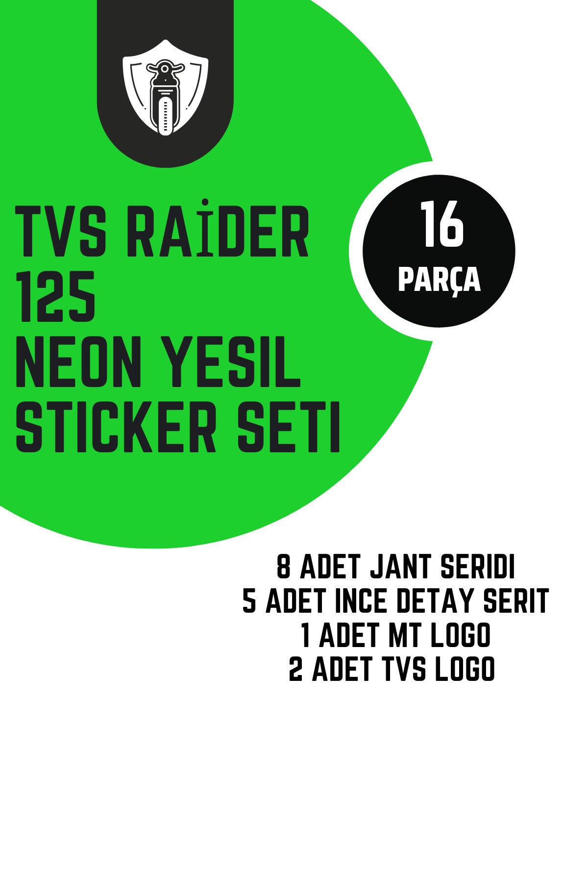 TVS Raider 125 için Neon Yeşil 16 Parça Sticker Etiket Seti (16 Parça )