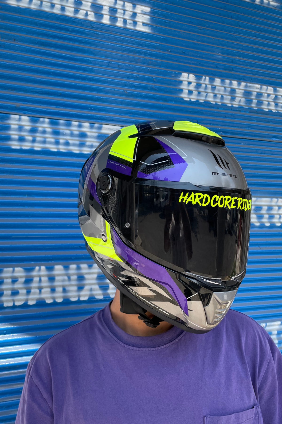 Kask Vizörü için Sticker Neon Sarı Hard Core Rider Vizör Etiketi 14CMx2CM (1 Adet)