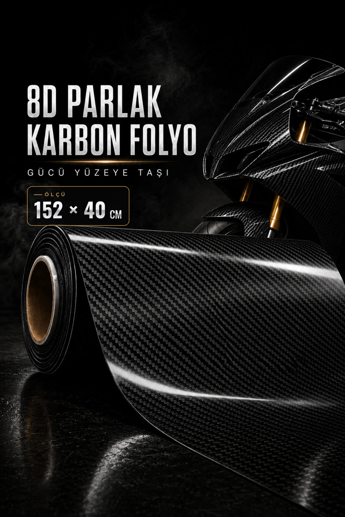 Motosiklet-Kask-Araba için 8D Karbon Kaplama Folyo Esneyen Hava Kanallı 1. Kalite (Ölçü Seçiniz)