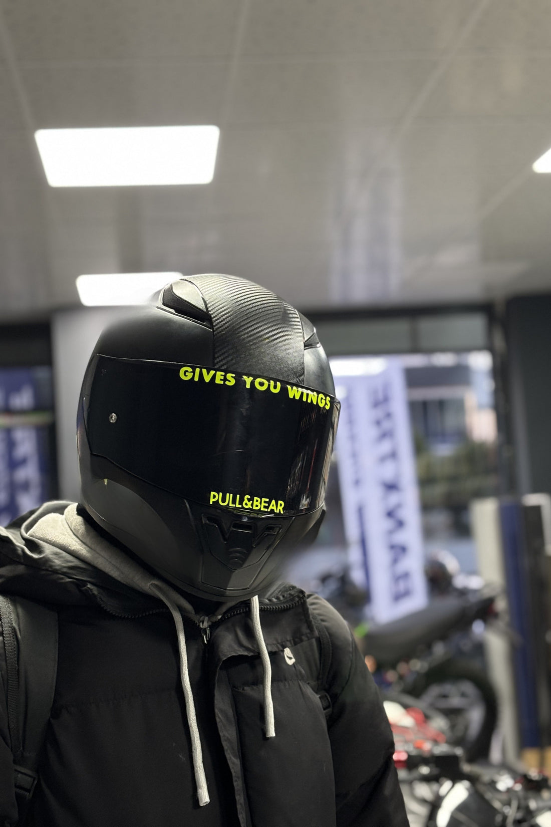 Kask Vizörü için Neon sarı Gives You Wings ve P&B Sticker Etiket