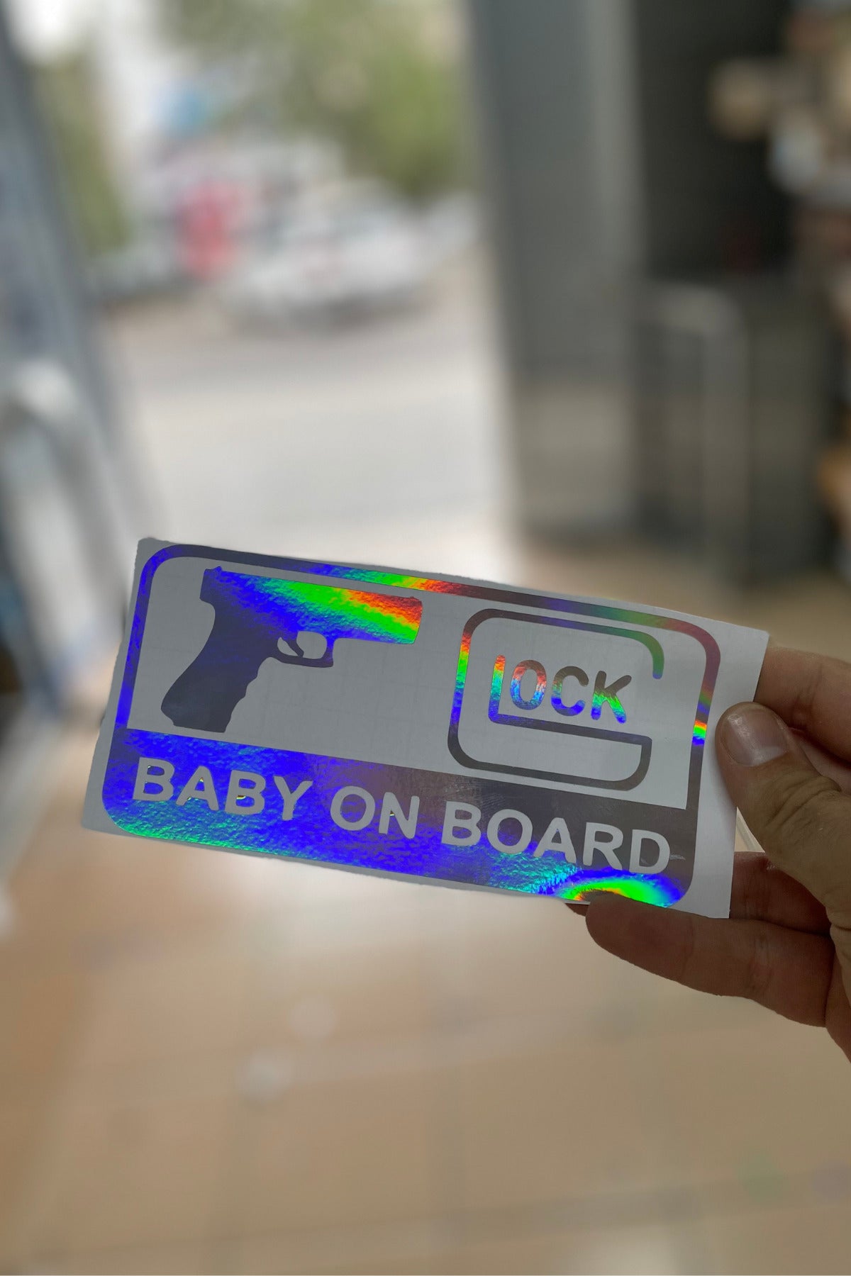 Motor-Araba-Kask için Hologramlı Renk Değiştiren Sticker Glock Baby On Board (1 Adet)