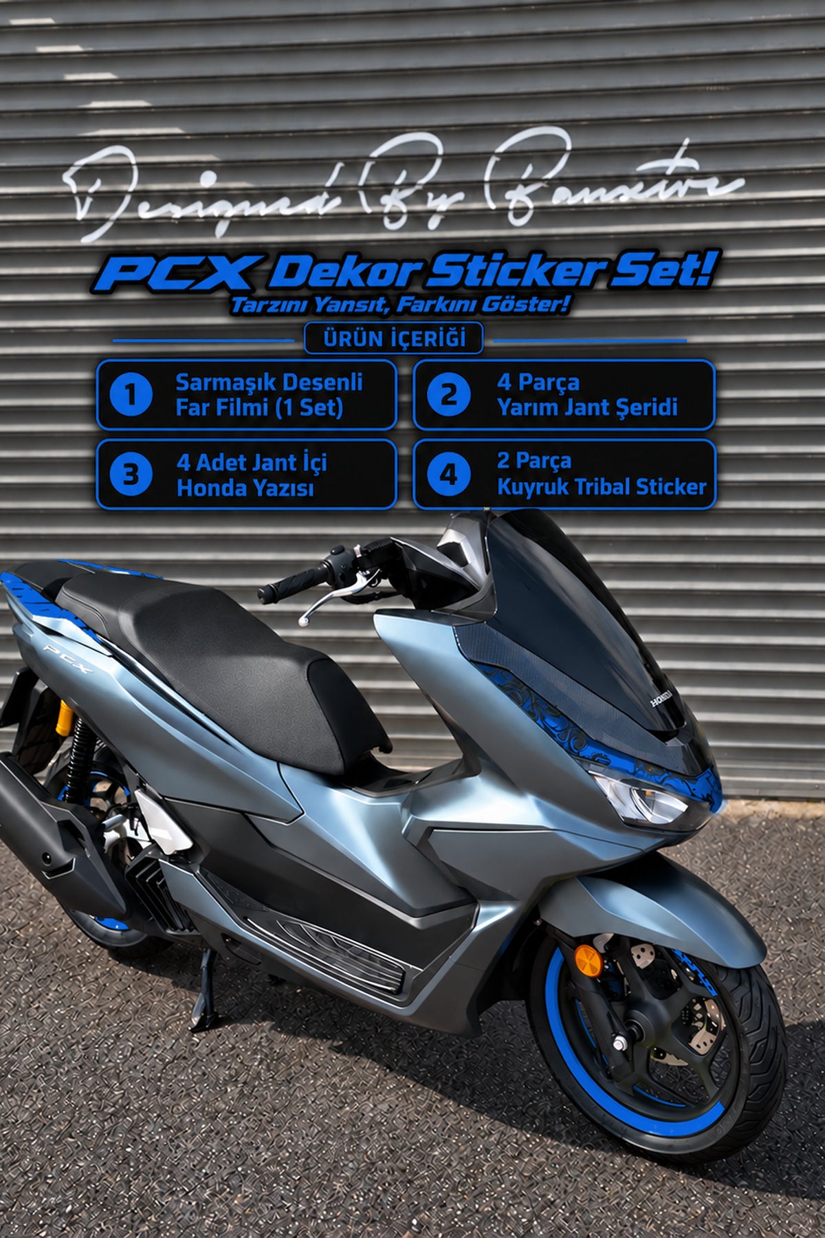 Honda PCX Deluxe 2025-2026 Uyumlu Dekor Sticker Seti (Far Filmli)