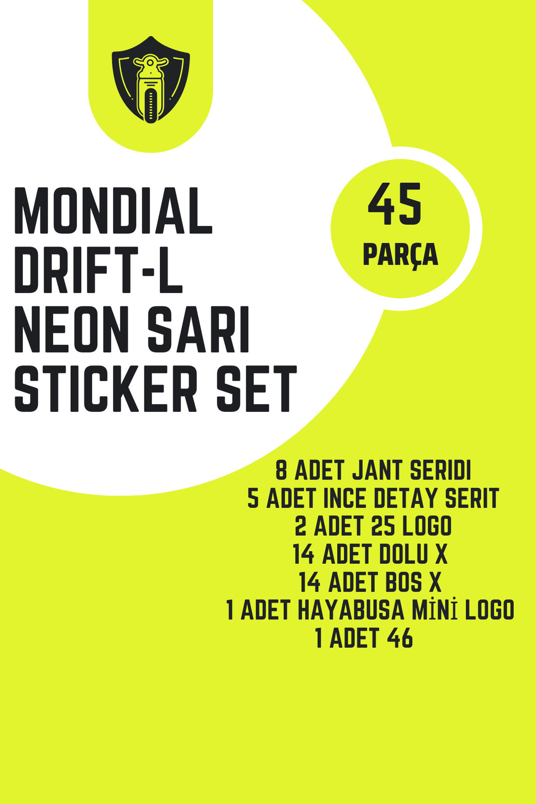 Mondial Drift-L için 45 Parça Neon Sarı X Design Sticker Etiket Seti (45 Parça)