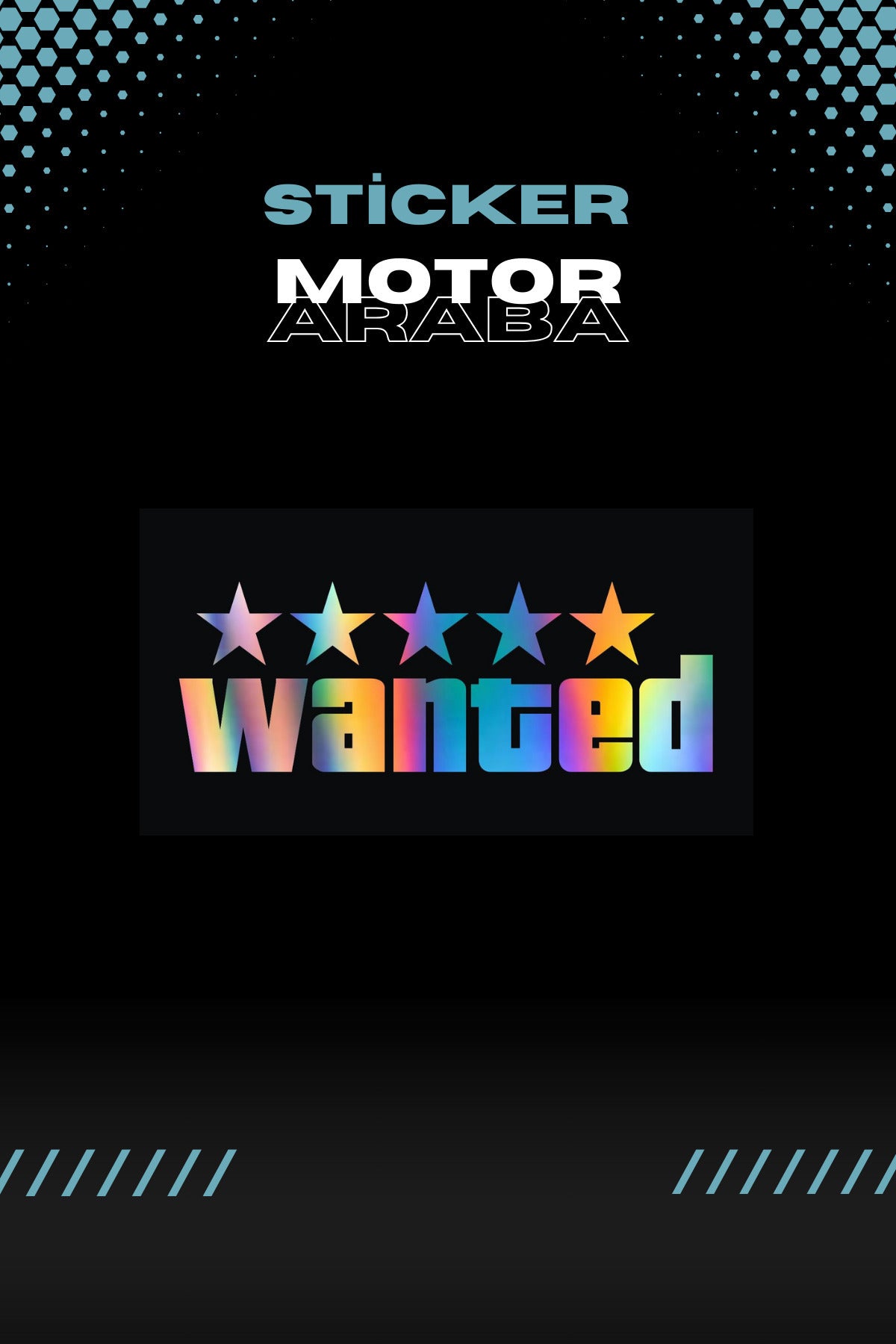 Dekoratif Hologramlı Wanted Yazısı Sticker Araba-Motor için Etiket 14CMX5CM (1 Adet)