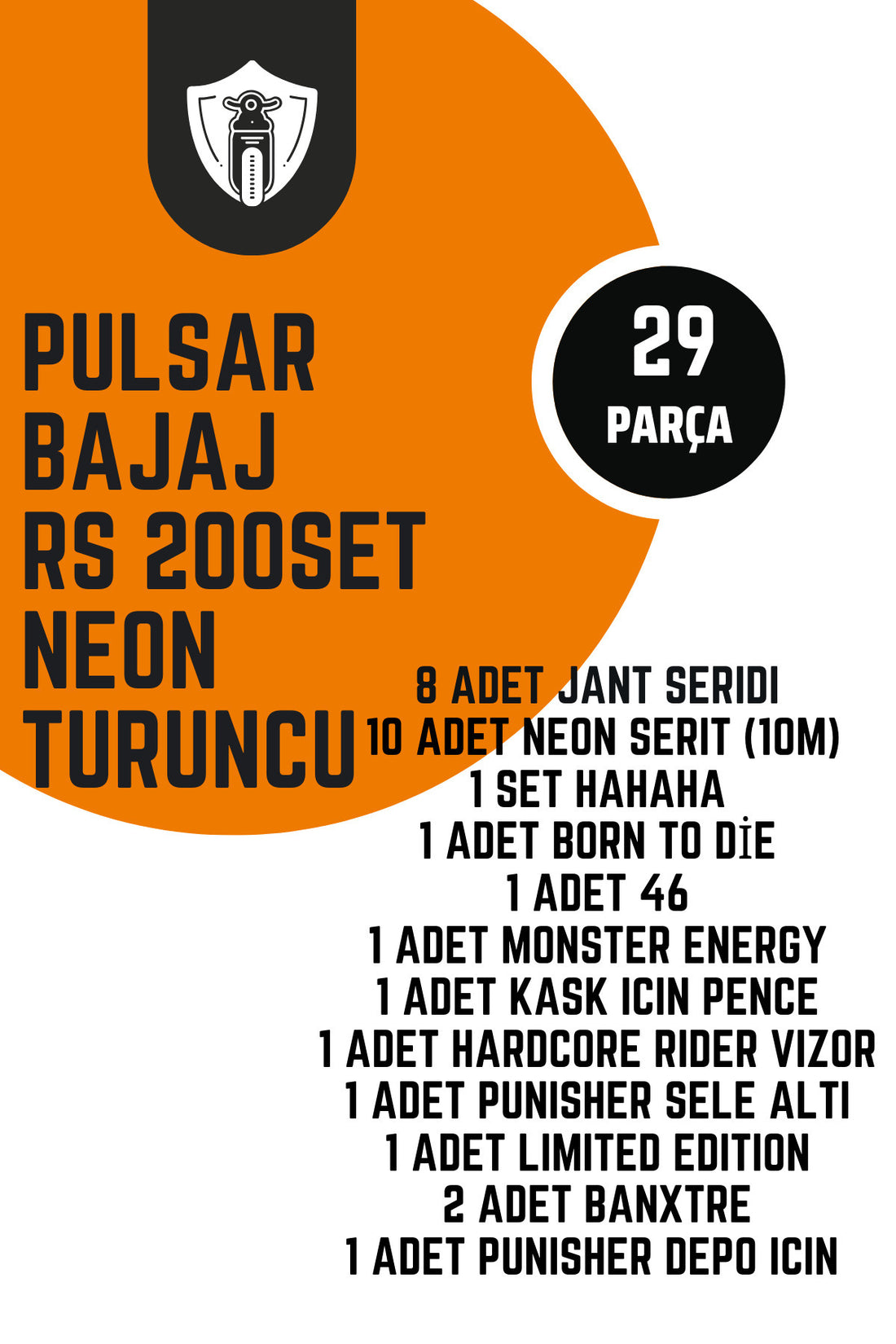 Bajaj Pulsar RS200 için Orafol Neon Turuncu Sticker Seti 29 Parça