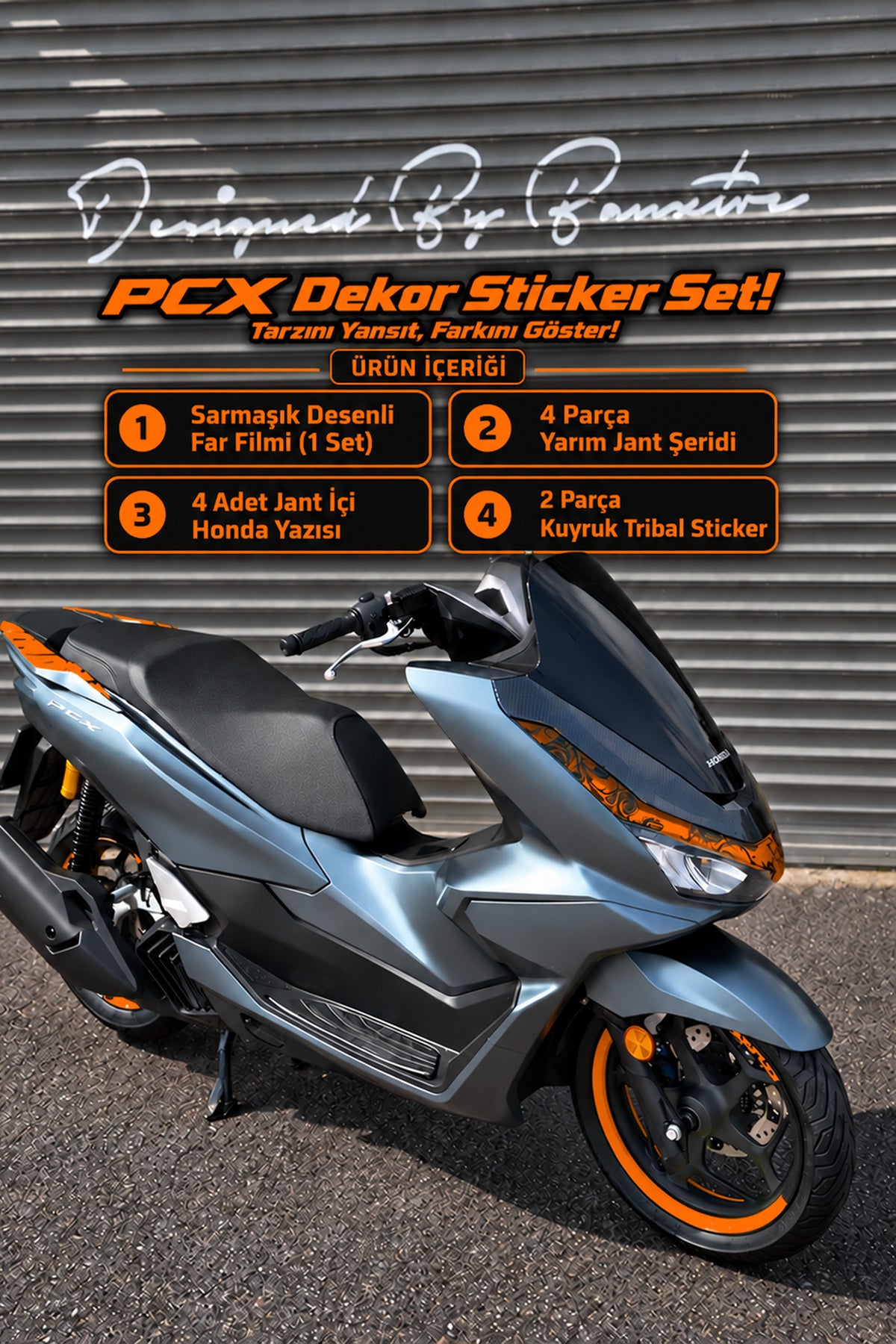 Honda PCX Deluxe 2025-2026 Uyumlu Dekor Sticker Seti (Far Filmli)