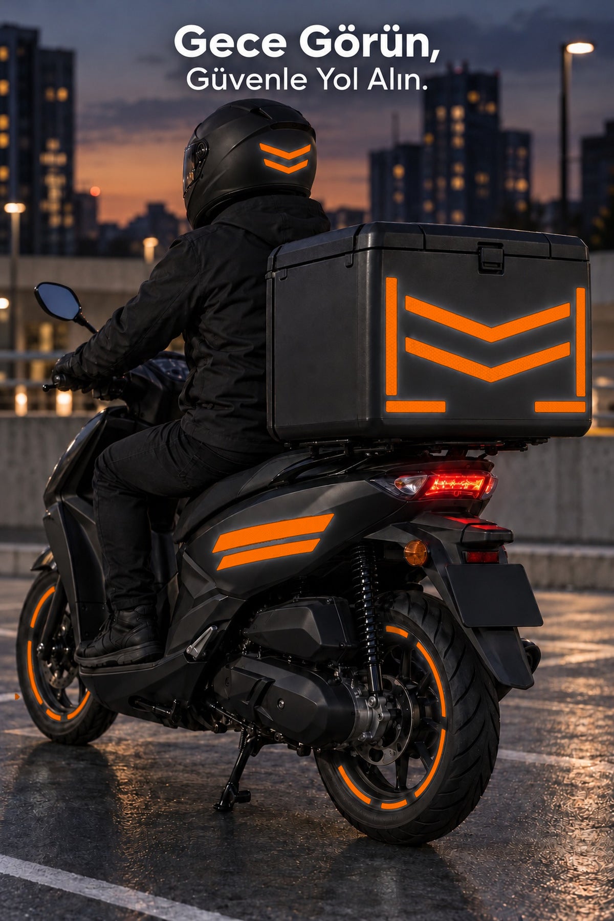 Kuryeler için Scooter'lara Uyumlu Reflektörlü Gece Görünürlük Paketi Sticker Seti