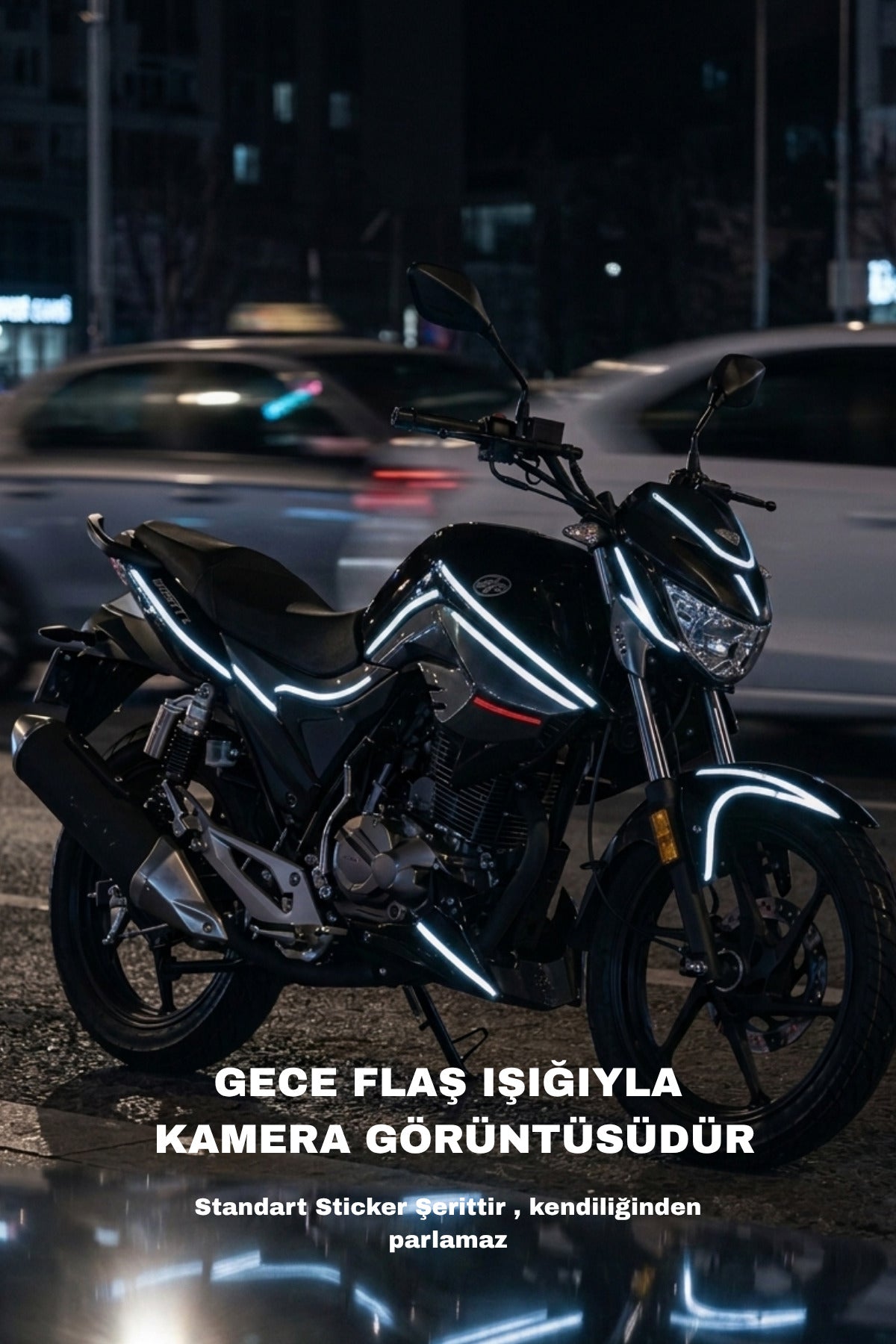 Mondial Drift-L için Ultra Reflektif İnce Detay Gece Işıkta Parlayan Detay Şerit Stickerlar (5 Metre)