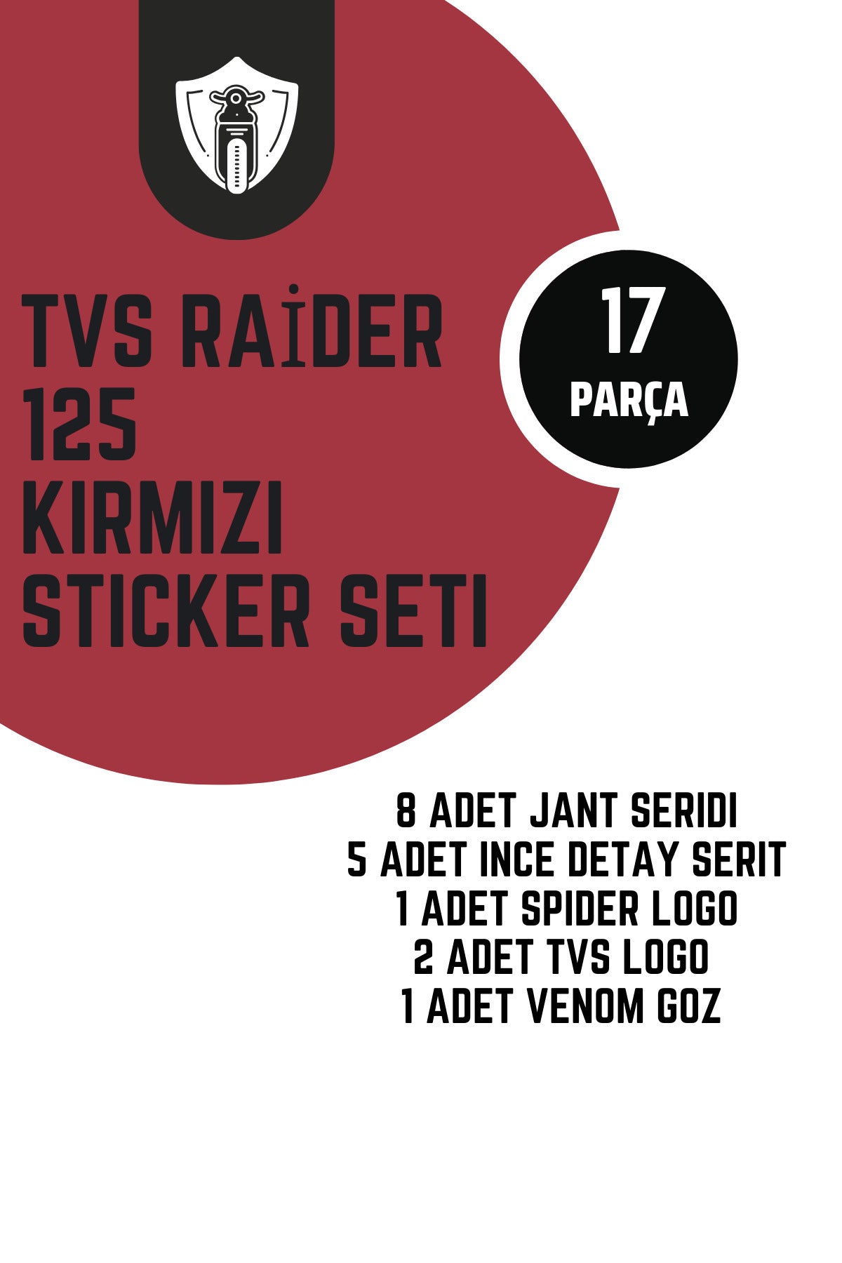 TVS Raider 125 için Parlak Kırmızı 17 Parça Sticker Etiket Seti