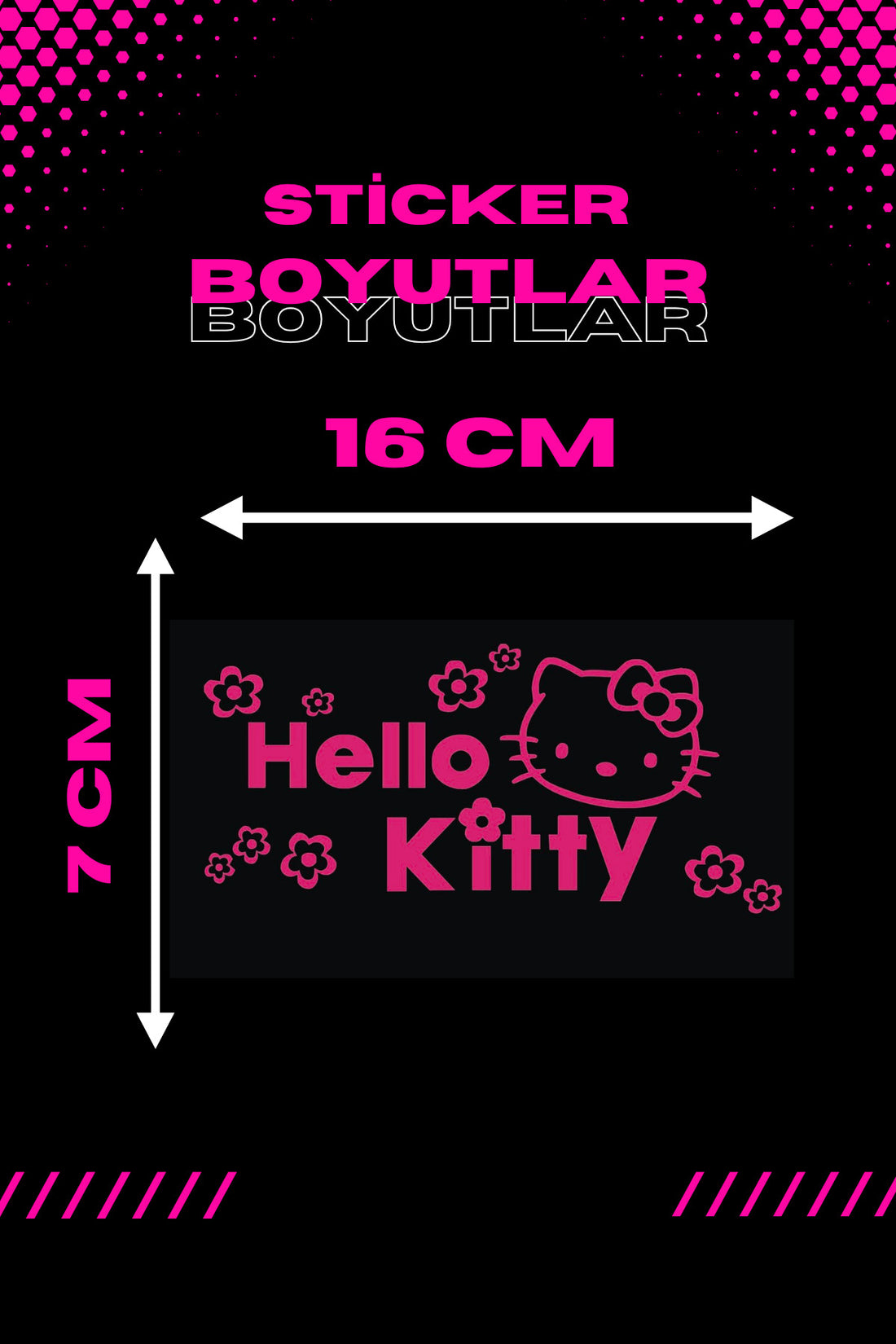 Dekoratif Neon Pembe Hello Kitty Sticker Araba-Motor için Etiket 16CMx7CM  (1 Adet)