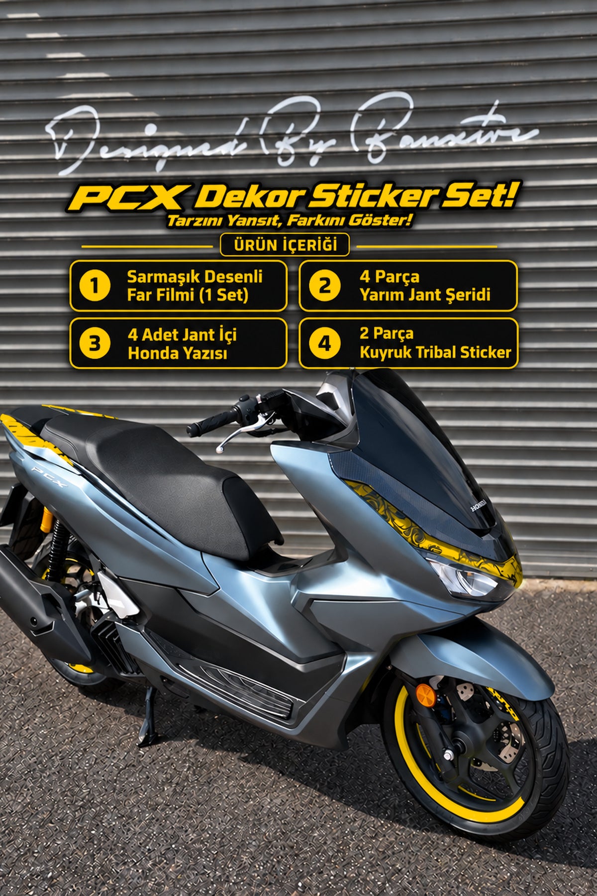 Honda PCX Deluxe 2025-2026 Uyumlu Dekor Sticker Seti (Far Filmli)