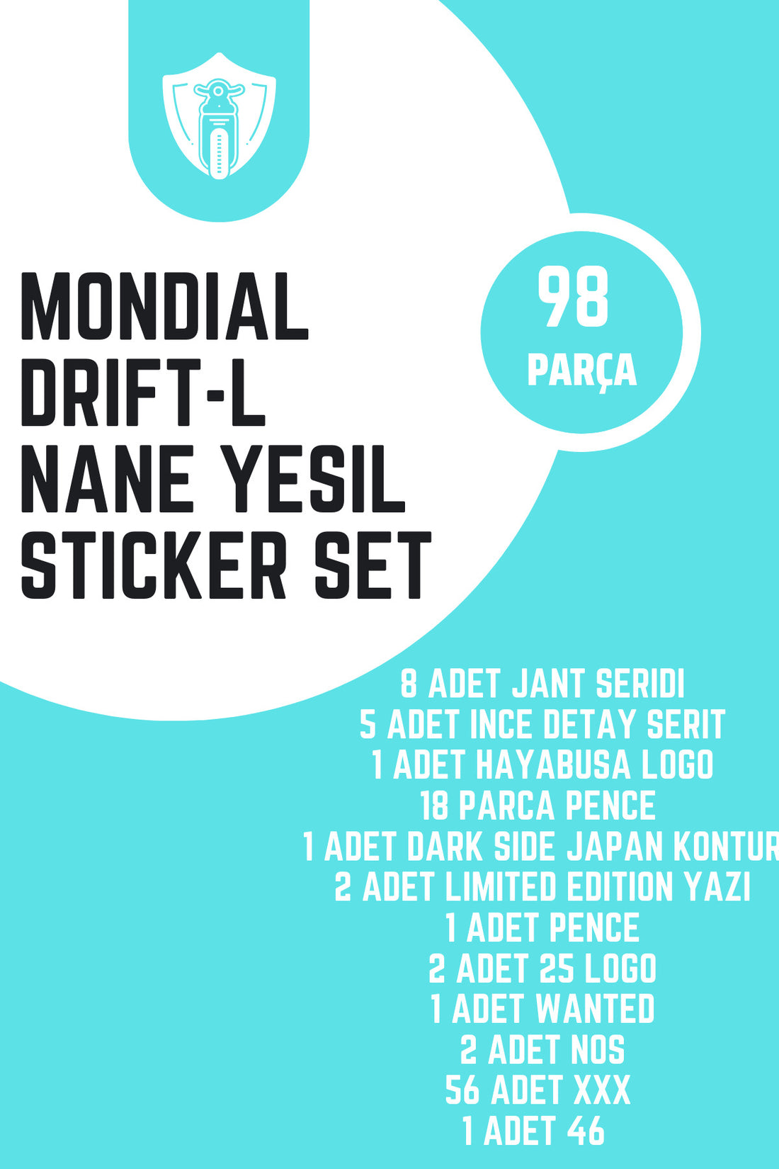 Mondial Drift-L için Nane Yeşili 98 Parça Premium Mint Serisi Sticker Seti (98 Parça)