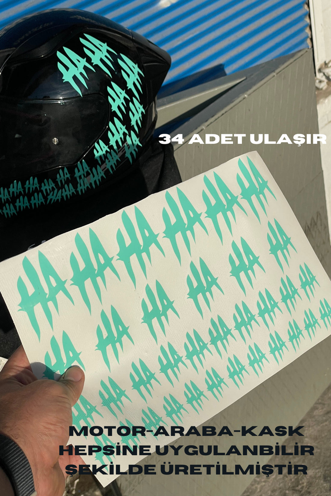 Motor-Araba-Kask için Orafol Nane Renk Hahaha Sticker Etiket 34'lü Set Tüm Araçlara Uyumlu