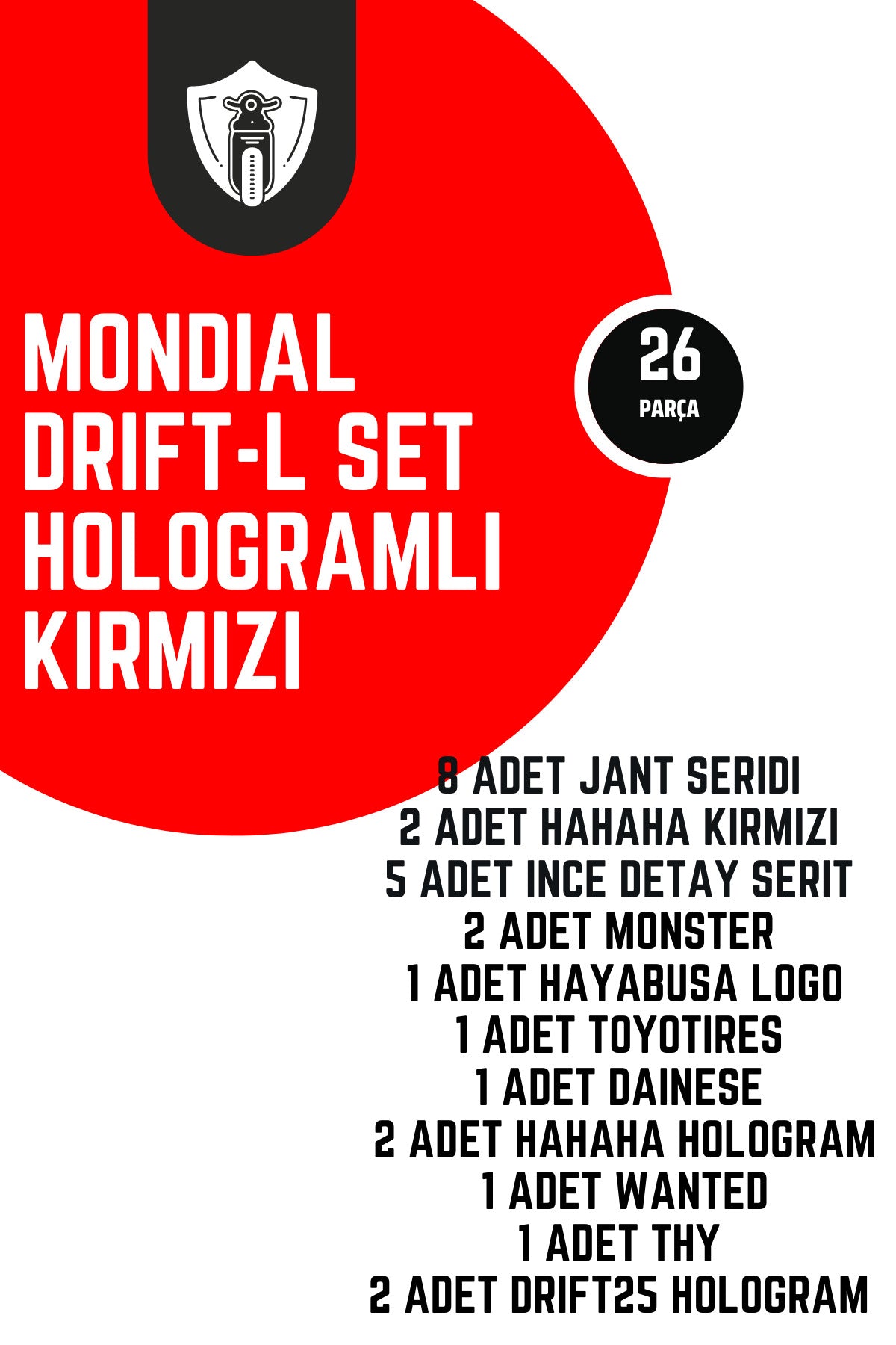 Mondial Drift-L 125 için Hologramlı-Kırmızı 26 Parça Komple Sticker Seti