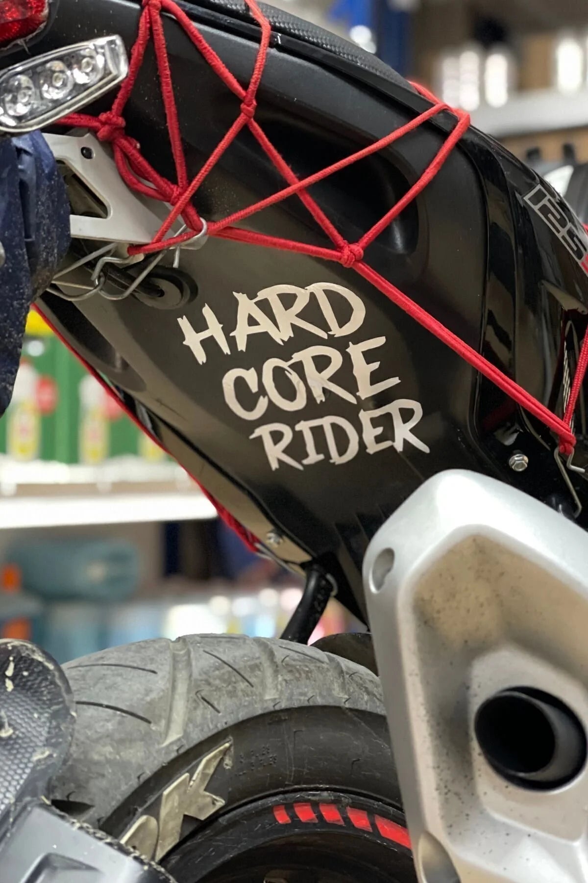 Motor için Dekoratif Sticker Hard Core Rider Beyaz (1 Adet)