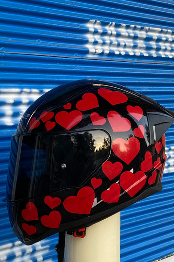 Kask-Motor-Araba için Kırmızı Kalpli Sticker Etiket Seti
