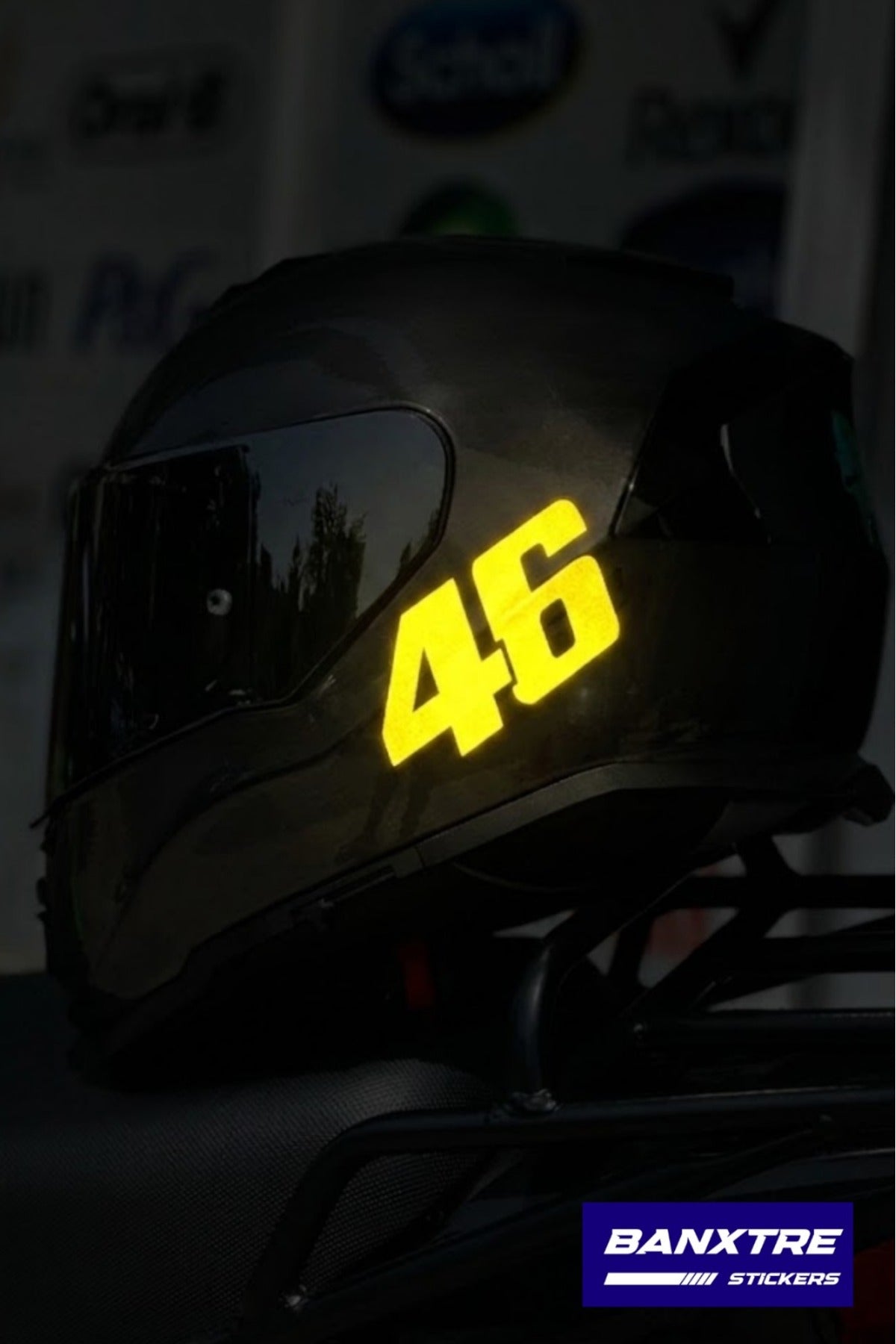 Motor-Araba-Kask için Reflektif 46 Yarış Stili Logo Sticker Etiket (1 Adet)