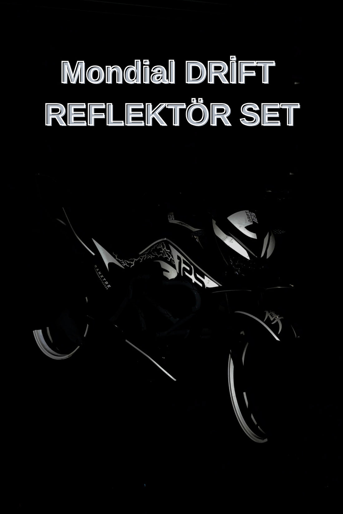 Mondial Drift-L için Reflektörlü Beyaz Komple Sticker Seti (Fotoğraftaki Tüm Stickerlar Gelir)