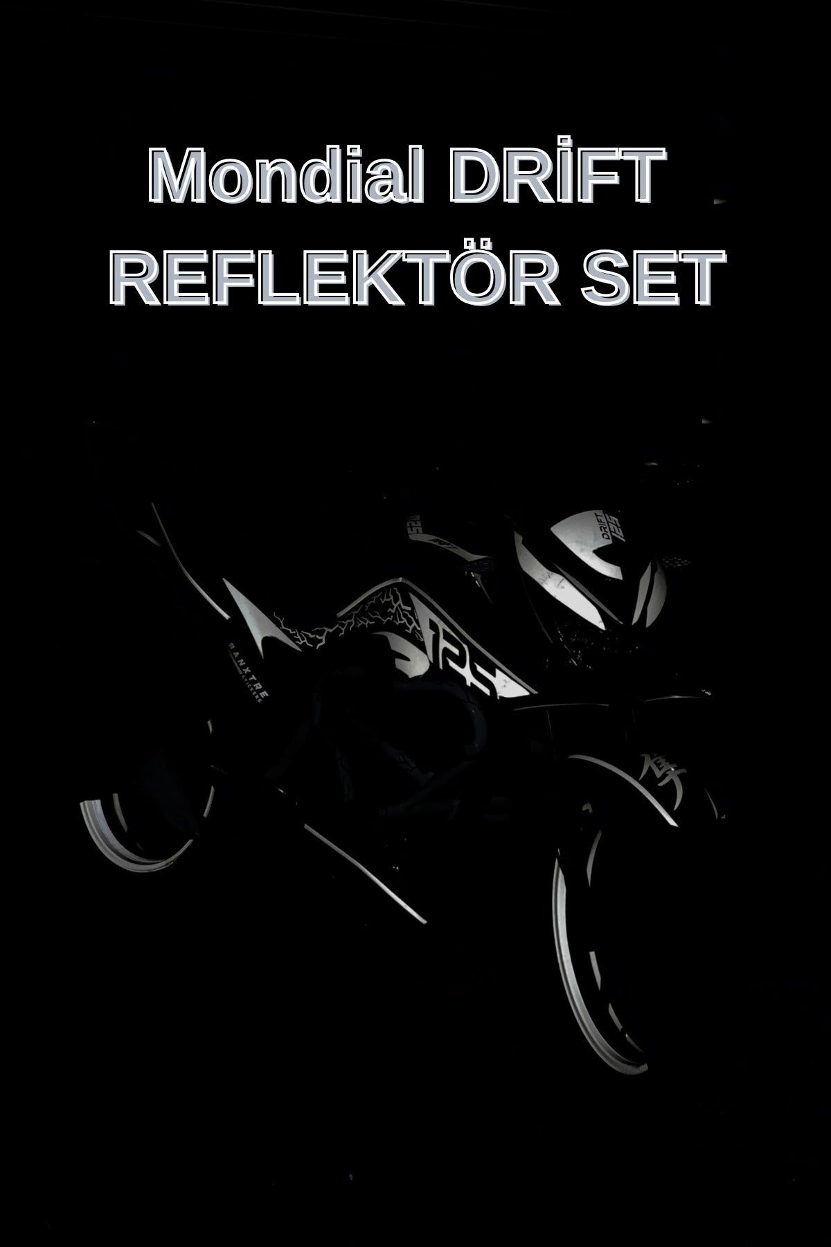 Mondial Drift-L için Reflektörlü Beyaz Komple Sticker Seti (Fotoğraftaki Tüm Stickerlar Gelir)
