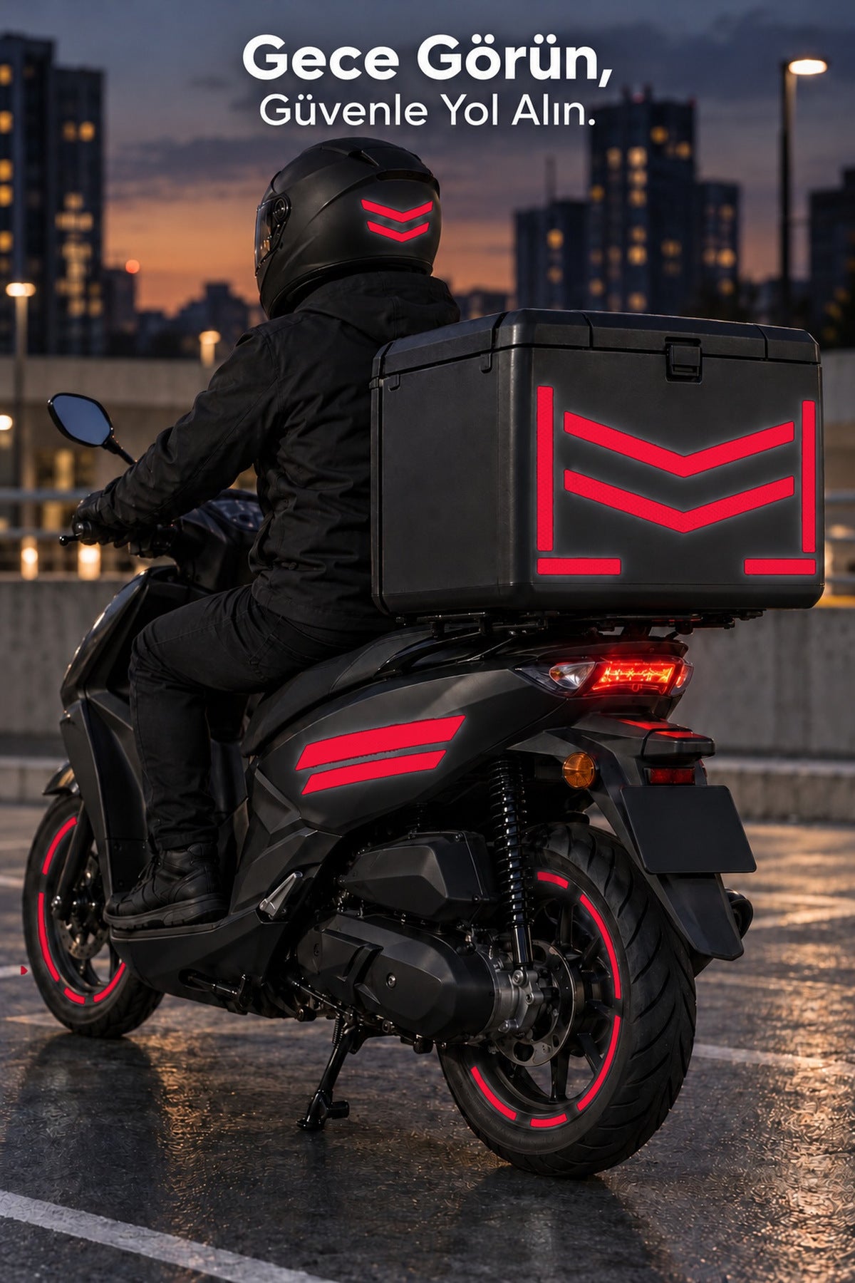 Kuryeler için Scooter'lara Uyumlu Reflektörlü Gece Görünürlük Paketi Sticker Seti