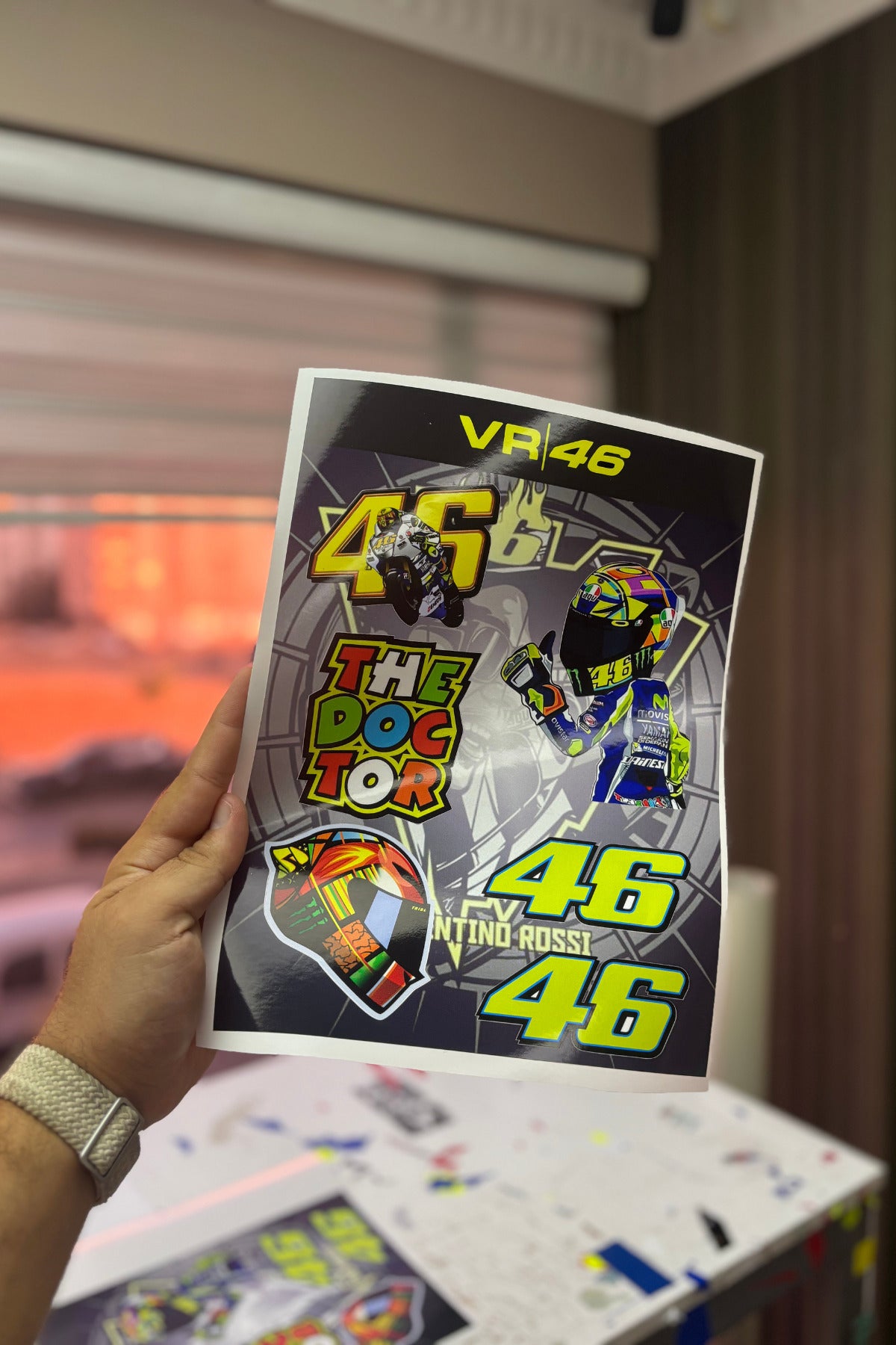 Motosiklet Severler 6 Adet Sticker içeren VR46 Rossi A4 Sticker Pack