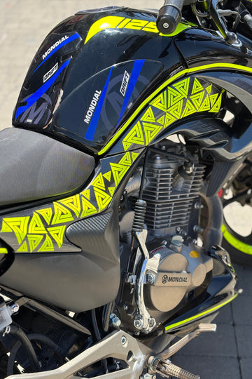 Tüm Motorlara Uyumlu Neon Sarı Üçgensel Desenler Sticker Seti