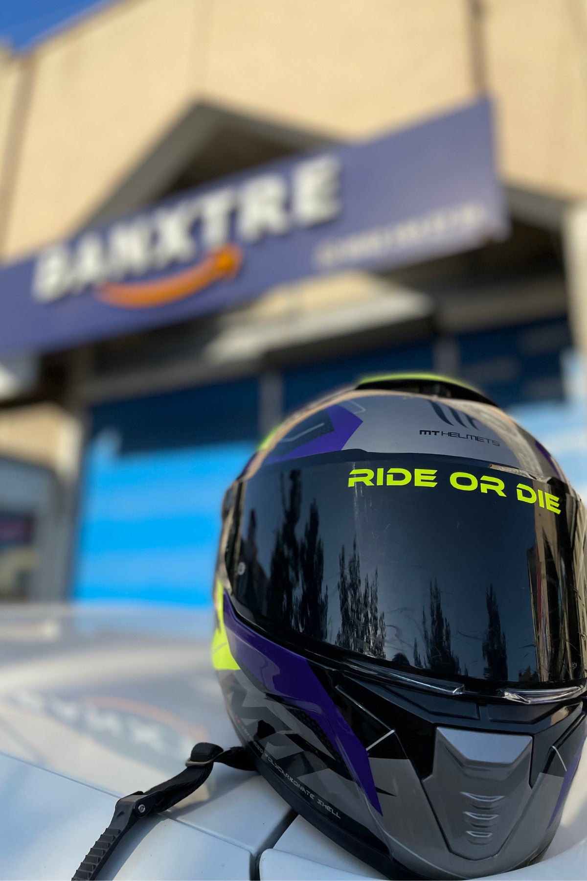 Kask Vizörü için Neon Sarı Ride Or Die Sticker Etiket (1 Adet) (Görüşe Engel Olmaz)