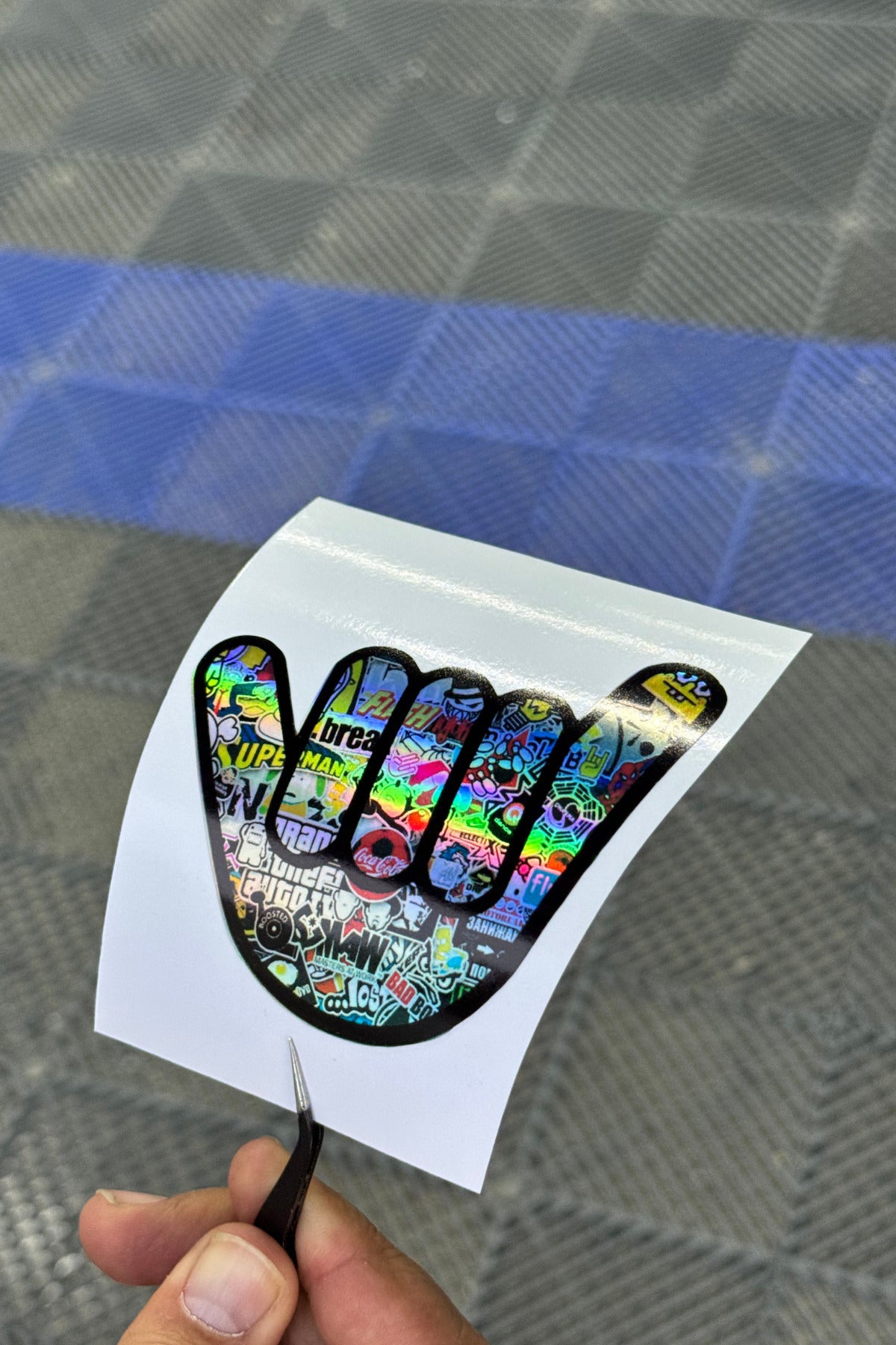 Motor-Araba-Laptop için Hologramlı Katlı Parmak Stickerı (8CMX9CM) 1 Adet