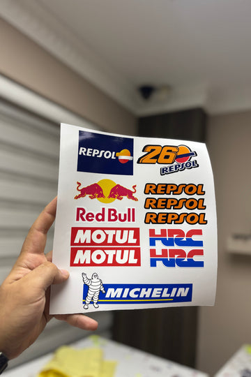 Motor ve Kask için HRC-REPSOL A4 Sticker Pack 12 Parça
