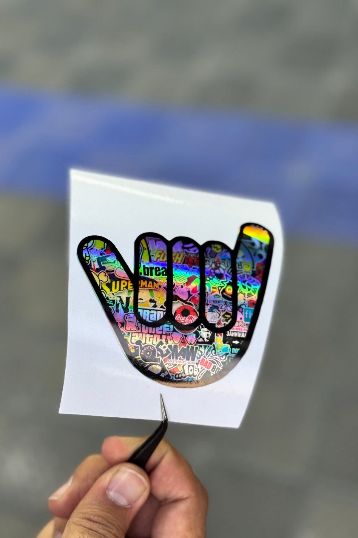Motor-Araba-Laptop için Hologramlı Katlı Parmak Stickerı (8CMX9CM) 1 Adet