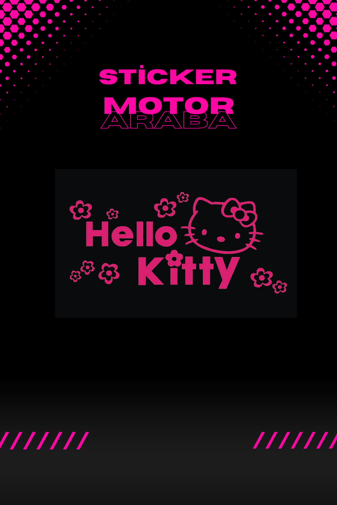Dekoratif Neon Pembe Hello Kitty Sticker Araba-Motor için Etiket 16CMx7CM  (1 Adet)