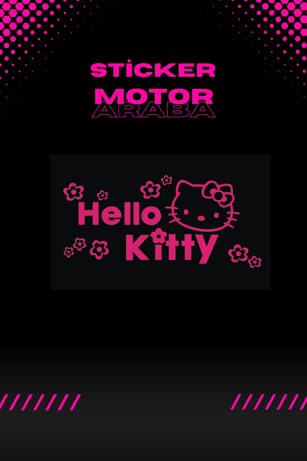 Dekoratif Neon Pembe Hello Kitty Sticker Araba-Motor için Etiket 16CMx7CM  (1 Adet)