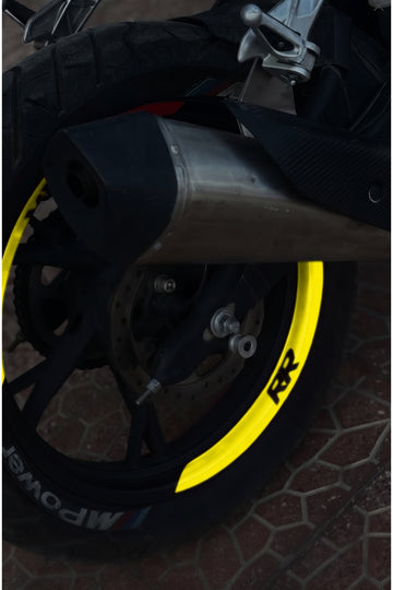 RKS SRK 125R için Reflektötlü RR Yazılı Çeyrek Jant Şeridi Sticker Seti (8 Parça)