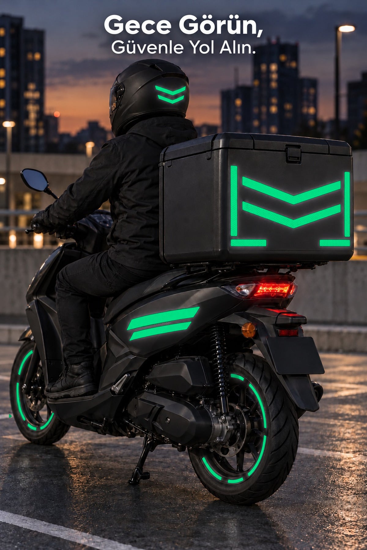 Kuryeler için Scooter'lara Uyumlu Reflektörlü Gece Görünürlük Paketi Sticker Seti