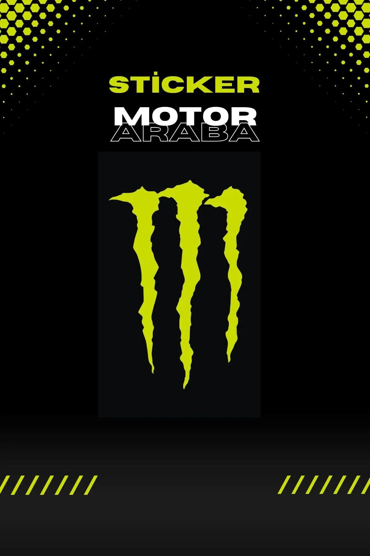 Dekoratif Neon Sarı Monster Sticker Araba-motor Için Etiket 10cmx6cm (1 ADET)