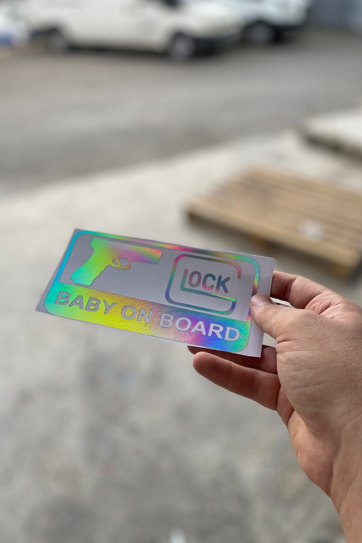 Motor-Araba-Kask için Hologramlı Renk Değiştiren Sticker Glock Baby On Board (1 Adet)
