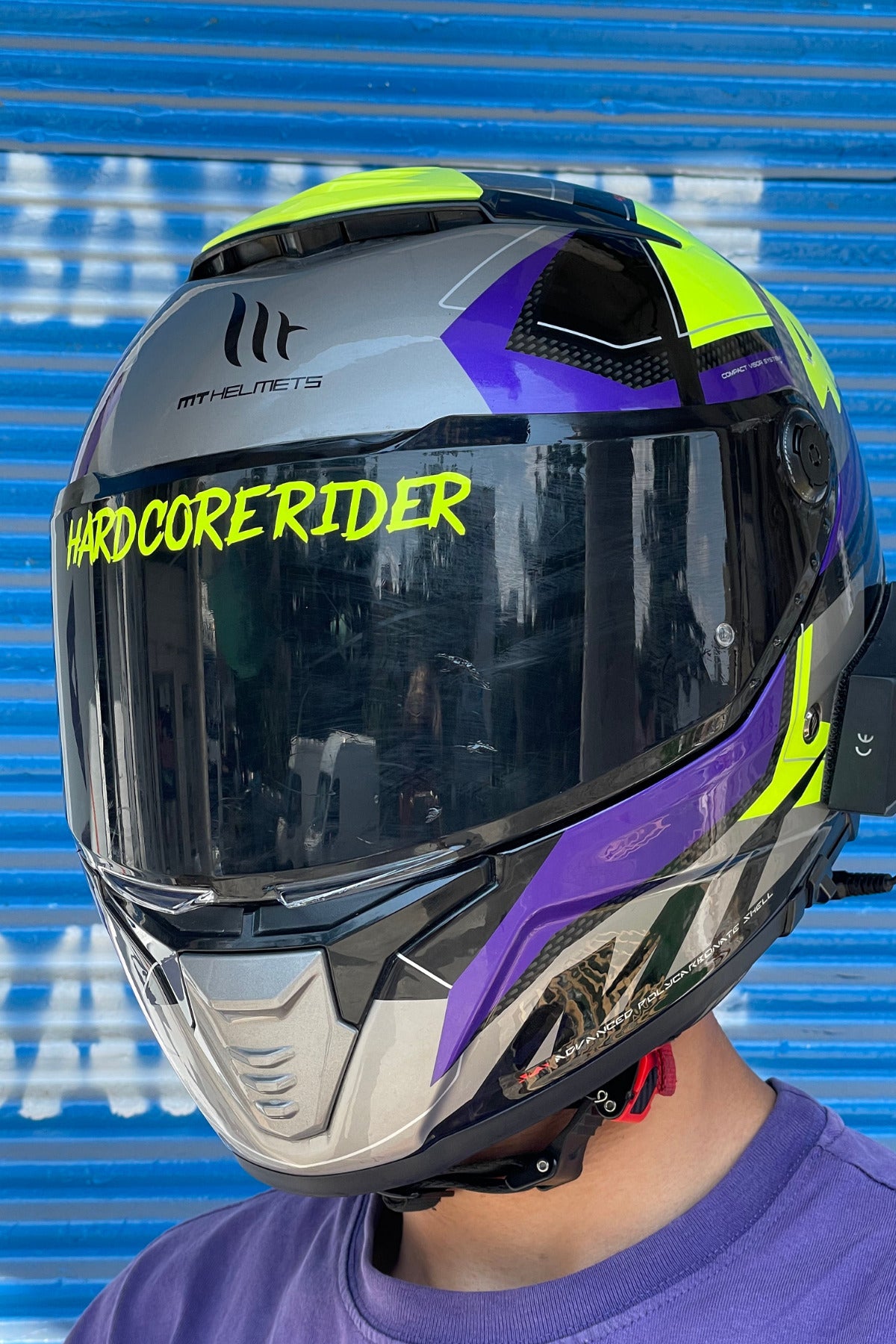 Kask Vizörü için Sticker Neon Sarı Hard Core Rider Vizör Etiketi 14CMx2CM (1 Adet)