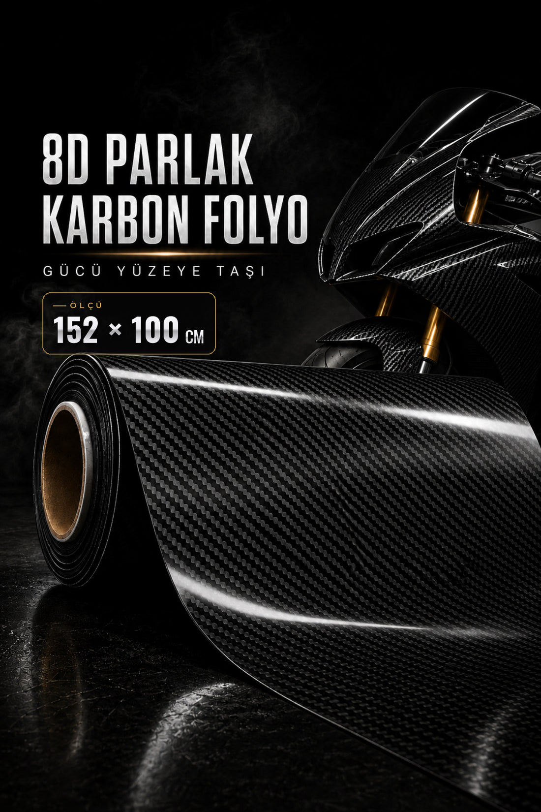 Motosiklet-Kask-Araba için 8D Karbon Kaplama Folyo Esneyen Hava Kanallı 1. Kalite (Ölçü Seçiniz)